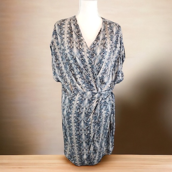 BTFL-Life Women's Blue Snake Print Short Sleeve Wrap Dress Rayon Size L - Picture 1 of 15